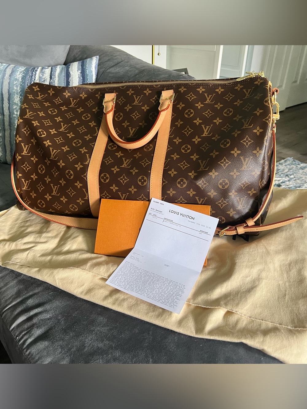 Louis Vuitton Monogram Canvas Travel Keepall 55 with Vachetta Trim